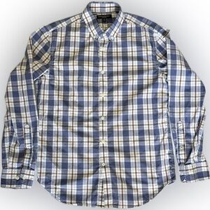 Banana Republic Men's Casual Blue and White Plaid Shirt